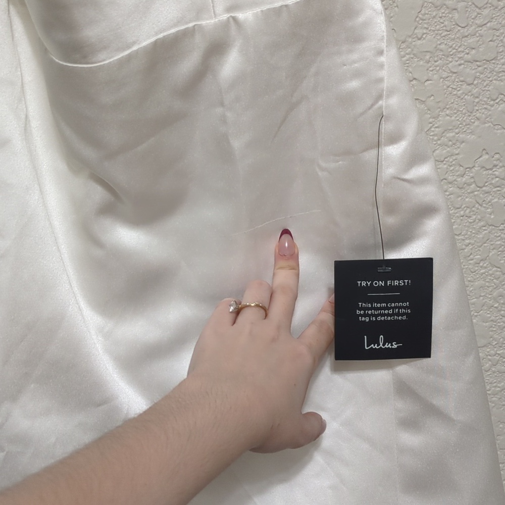 Lulu's Significant Sensation white satin ruffle off shoulder mini dress - Picture 7 of 10